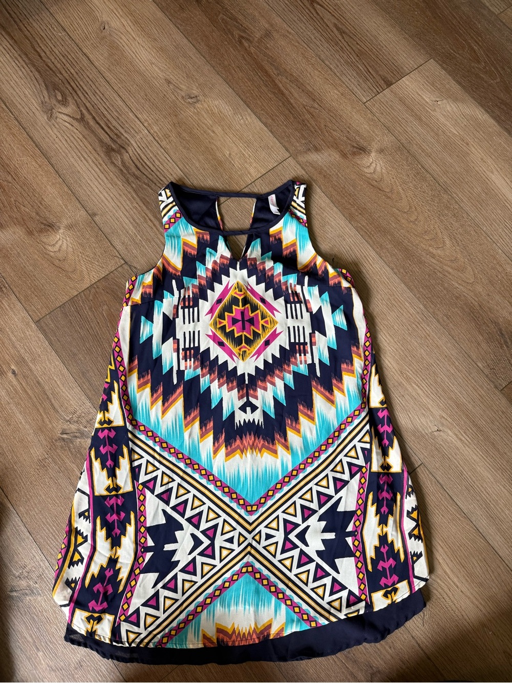Xhilaration Navy, Turquoise & Magenta Aztec Print Dress